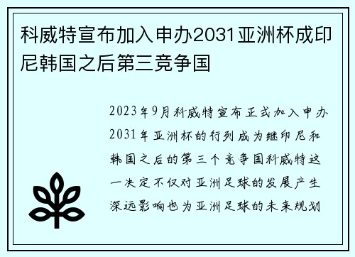 科威特宣布加入申办2031亚洲杯成印尼韩国之后第三竞争国